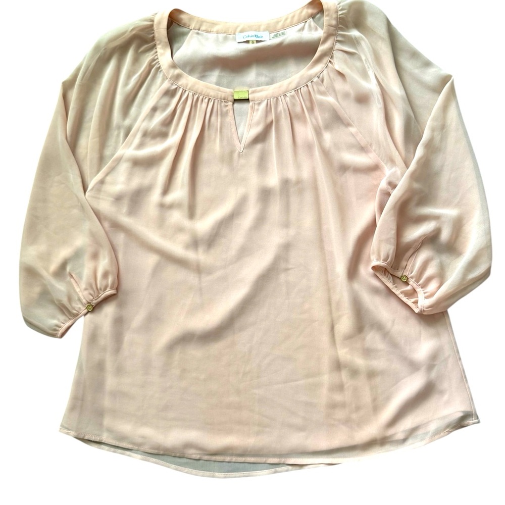 EUC CALVIN KLEIN BLOUSE METAL BAR LONG SLEEVE VANILLA ICE woman’s size xl